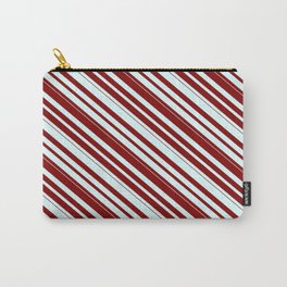 [ Thumbnail: Light Cyan & Maroon Colored Lined/Striped Pattern Carry-All Pouch ]