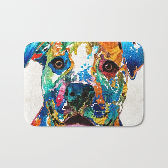 Colorful Dog Pit Bull Art - Happy - By Sharon Cummings Bath Mat