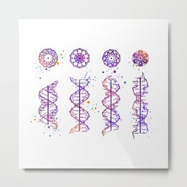 DNA Helix A-B-C-Z Genetic Art Colorful Purple Watercolor Gift Doctor Gift Evolution Art Metal Print