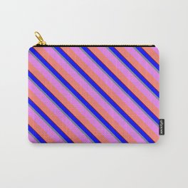 [ Thumbnail: Colorful Blue, Light Slate Gray, Violet, Salmon, and Maroon Colored Lines Pattern Carry-All Pouch ]