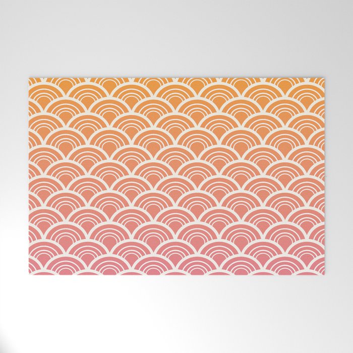 Japanese Seigaiha Wave - Orange & Pink Welcome Mat