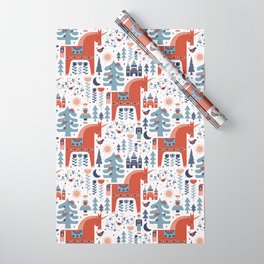 Scandinavian Inspired Folkstory - Red + Blue Wrapping Paper