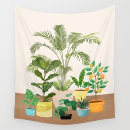 Decoration Pots III Wall Tapestry | Painting, Plant, Watercolor, Minimal, Pot, Ficus, Home, Leaves, Line, Cactus 