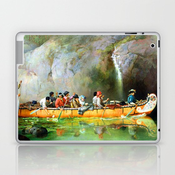 Canoe Voyagers Passing a Waterfall in Canada Laptop & iPad Skin