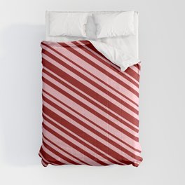 [ Thumbnail: Pink & Dark Red Colored Striped/Lined Pattern Comforter ]