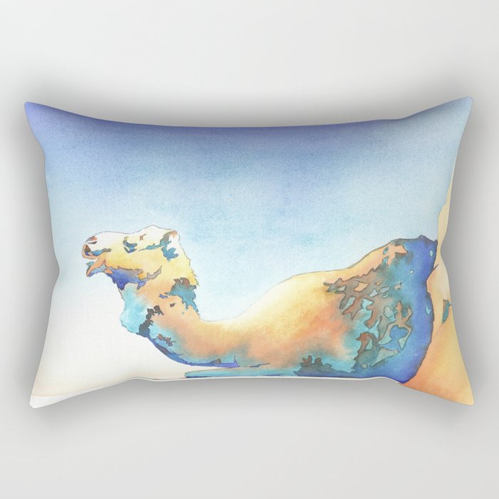 Watercolor painting of camel lying on ground.  Camel art.  Camel painting. Rectangular Pillow