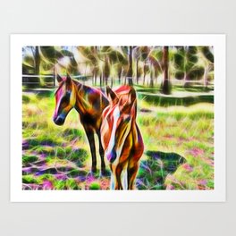 Horses in a field Art Print