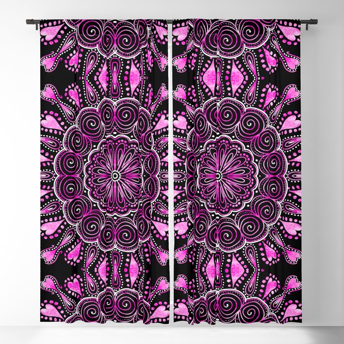 Twirly Purple Mandala with Pink Hearts Blackout Curtain