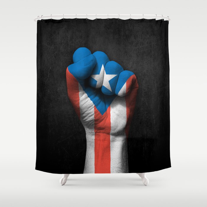 Puerto Rican Flag On A Raised Clenched Fist Shower Curtain