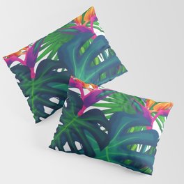Tropical Greenery Jungle Leaves Paradise Watercolor  Pillow Sham