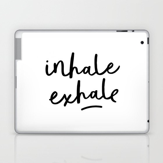 Inhale Exhale black and white contemporary minimalism typography print home wall decor bedroom Laptop & iPad Skin