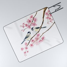 Chickadee and Cherry Blossom  Picnic Blanket
