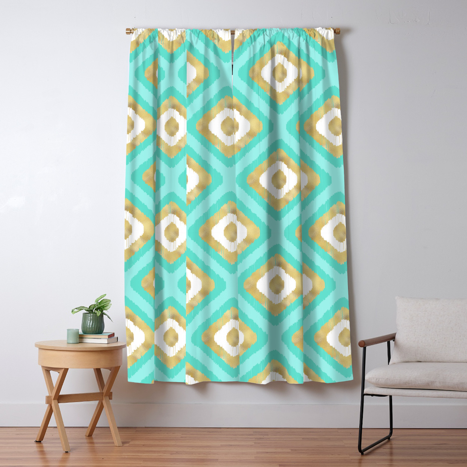 Gold Turquoise Ikat Pattern Blackout Curtain By Tanyalegere