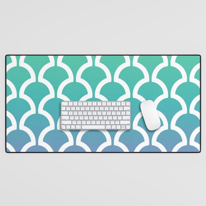 Classic Fan or Scallop Pattern 466 Green Blue and Lavender Desk Mat