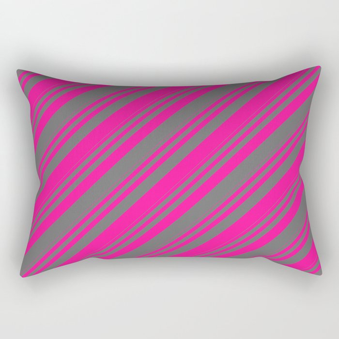 Deep Pink & Dim Grey Colored Lined Pattern Rectangular Pillow