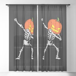 Dabbing Skeleton Pumpkin Halloween Sheer Curtain