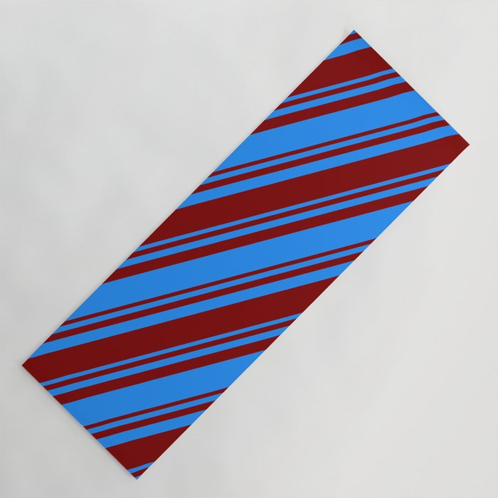 Blue and Maroon Colored Pattern of Stripes Yoga Mat