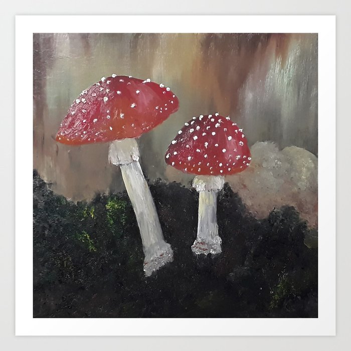 Magical Toadstools, mushrooms, oil painting by Luna Smith, LuArt Gallery Art Print