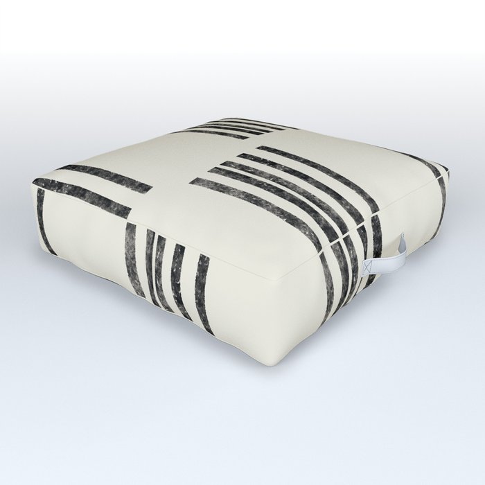 Neutral Black and White Stripe Mudcloth Outdoor Floor Cushion