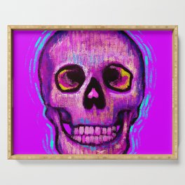 Fantasy colorful art with pink skull symbol in surreal impressionism style Serving Tray