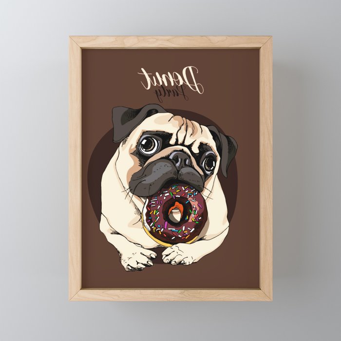 Adorable Beige Puppy Pug Chocolate Donut Framed Mini Art Print