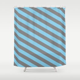 [ Thumbnail: Gray & Sky Blue Colored Striped Pattern Shower Curtain ]