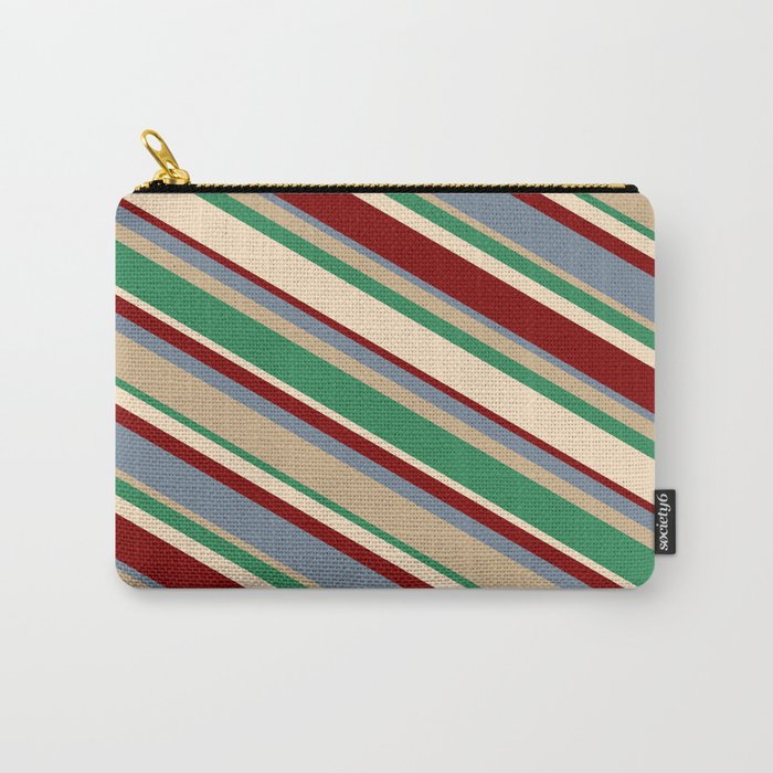 Vibrant Light Slate Gray, Tan, Sea Green, Bisque, and Maroon Colored Lines Pattern Carry-All Pouch