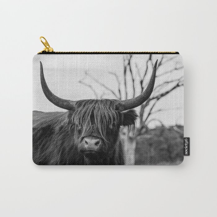 Wild highland cow | Black and white | Nature photography  Carry-All Pouch