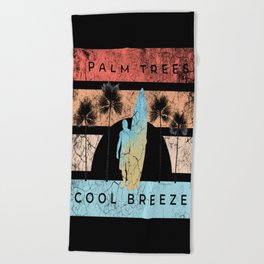 Surfing Palm Trees Cool Breeze Retro Beach Towel