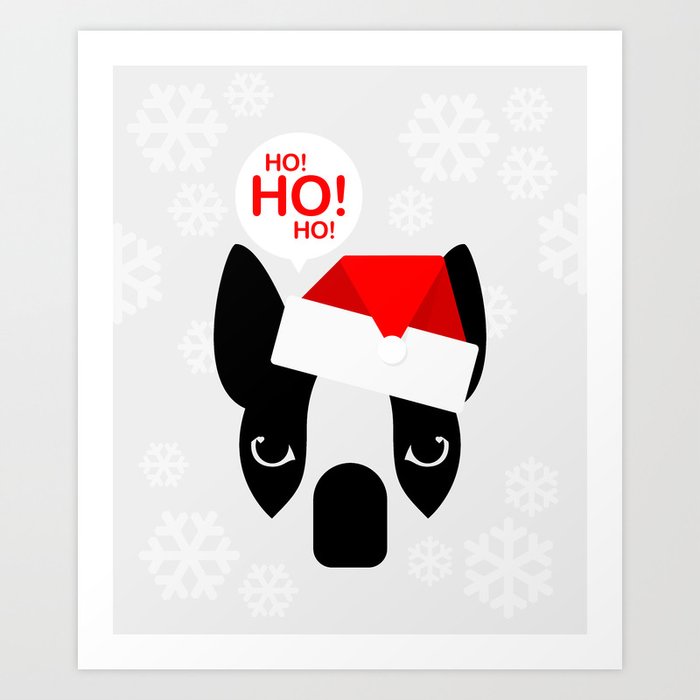 Santa Boston Terrier Art Print