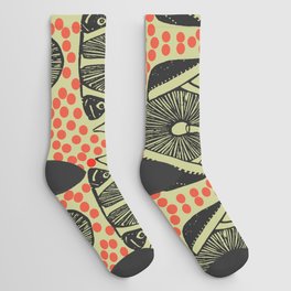  Pale Green Mushroom And Orange Polka Dot Pattern Socks
