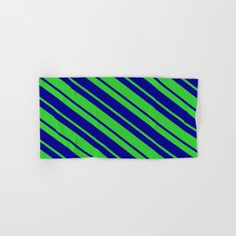[ Thumbnail: Lime Green & Dark Blue Colored Lines Pattern Hand & Bath Towel ]