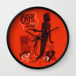 Cat Movie - orange Wall Clock