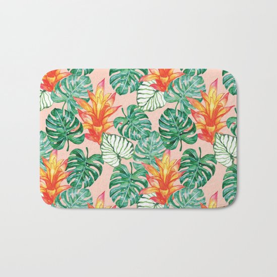Peach tropical floral Bath Mat