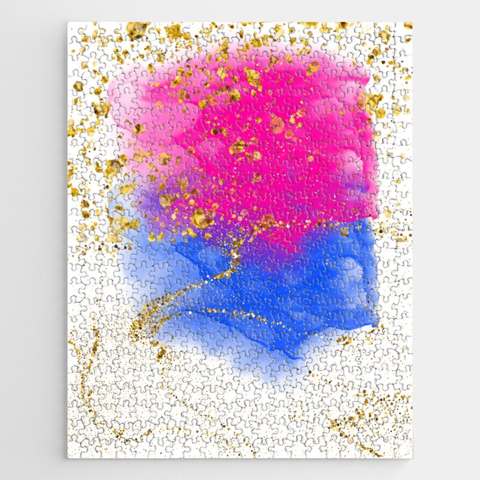 Pink And Blue Ombre With Gold Glitter Jigsaw Puzzle