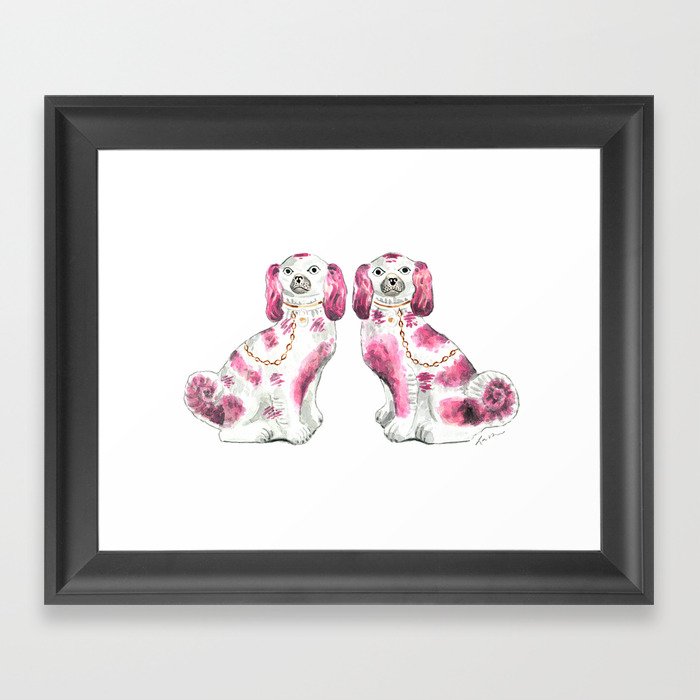 Pair of Staffordshire Dogs in Pink Framed Art Print