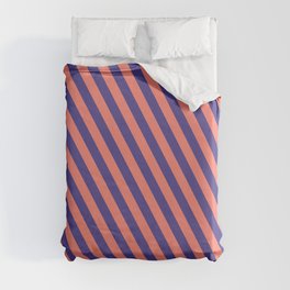 [ Thumbnail: Dark Slate Blue and Salmon Colored Lines/Stripes Pattern Duvet Cover ]
