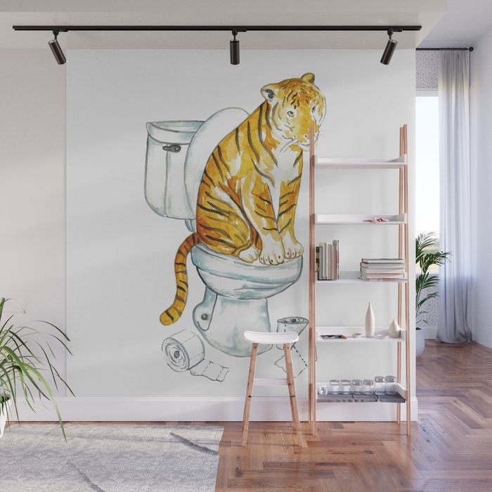 Tiger toilet Painting Wall Poster Watercolor Wall Mural