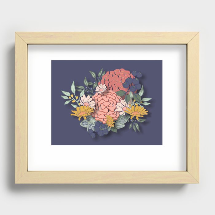 Peonies on Blue Recessed Framed Print