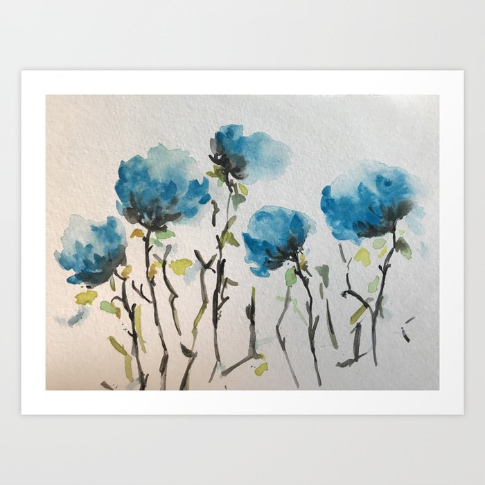 Blue Watercolor Flower Art Art Print