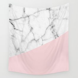 Real White Marble Half Powder Blush Pink Wall Tapestry