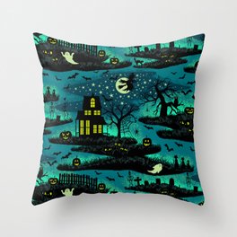Halloween Night - Fox Fire Green Throw Pillow