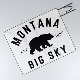 Montana Grizzly Bear Big Sky Country Established 1889 Vintage Picnic Blanket
