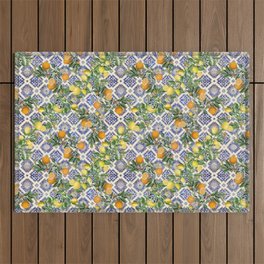Sicilian Citrus, Mediterranean tiles & vintage lemons & orange fruit pattern Outdoor Rug