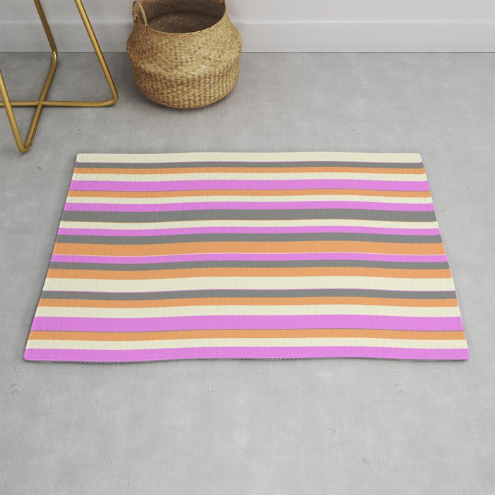 Violet, Gray, Brown, and Beige Colored Lined/Striped Pattern Rug