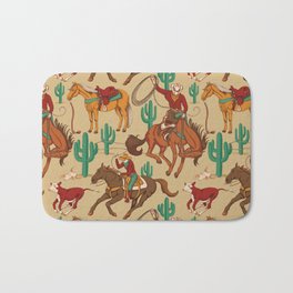 Home on the Range Bath Mat | Hereford, Cowboyhat, Cattle, Cowgirl, Roping, Calf, Drawing, Westernriding, Bucking, Cactus 