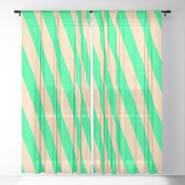 [ Thumbnail: Green and Tan Colored Pattern of Stripes Sheer Curtain ]