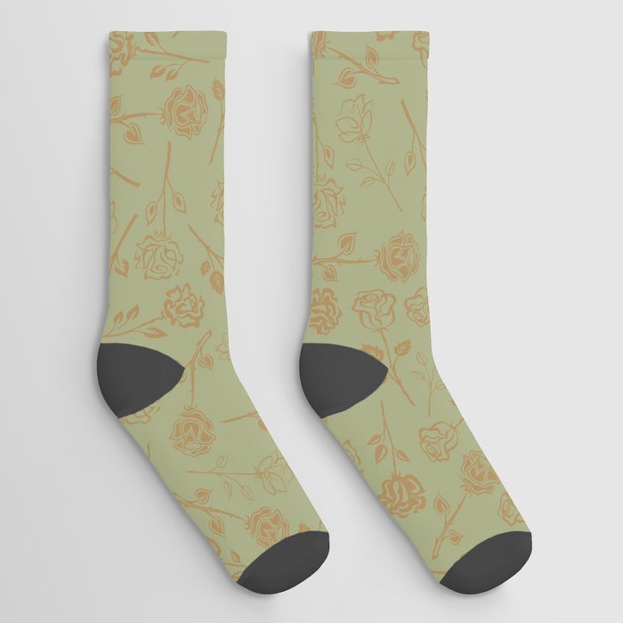 Gold Roses Silhouette on Sage Green Socks