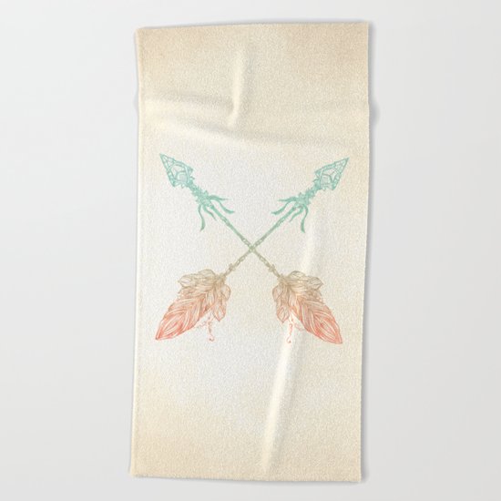 Tribal Arrows Turquoise Coral Gradient Beach Towel