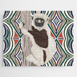 Sifaka lemur on pattern background Jigsaw Puzzle